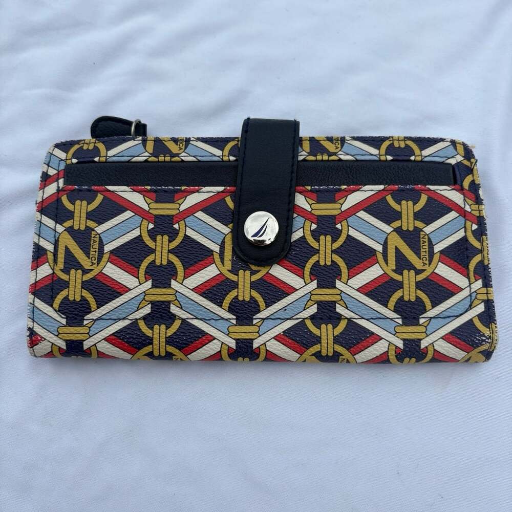 Nautica Women's Clutch Wallet Blue Red White Print RFID Blocking